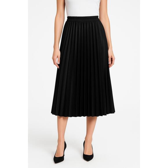 Dresses & Skirts - NWT Chartou Womens Black Elastic Waistband Pleated Elegant Midi Skirt Size XS